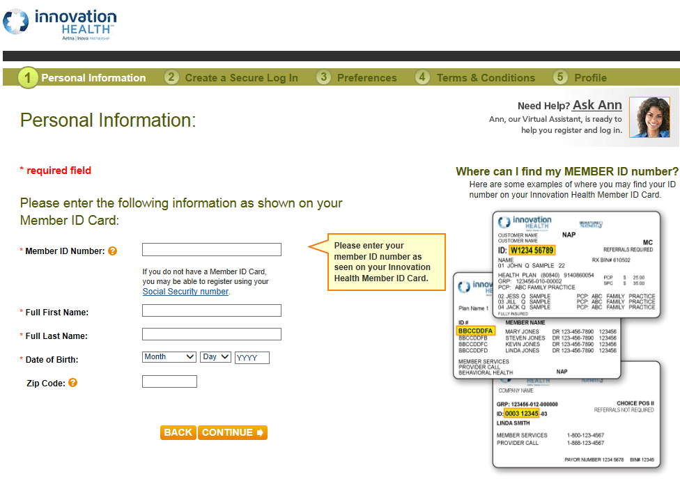 Insurance company login screen